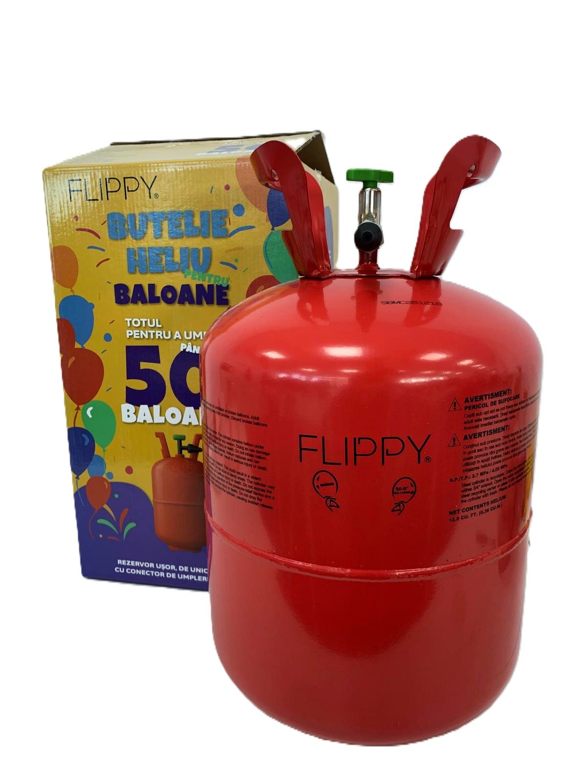 Butelie heliu roșu pentru 50 baloane latex