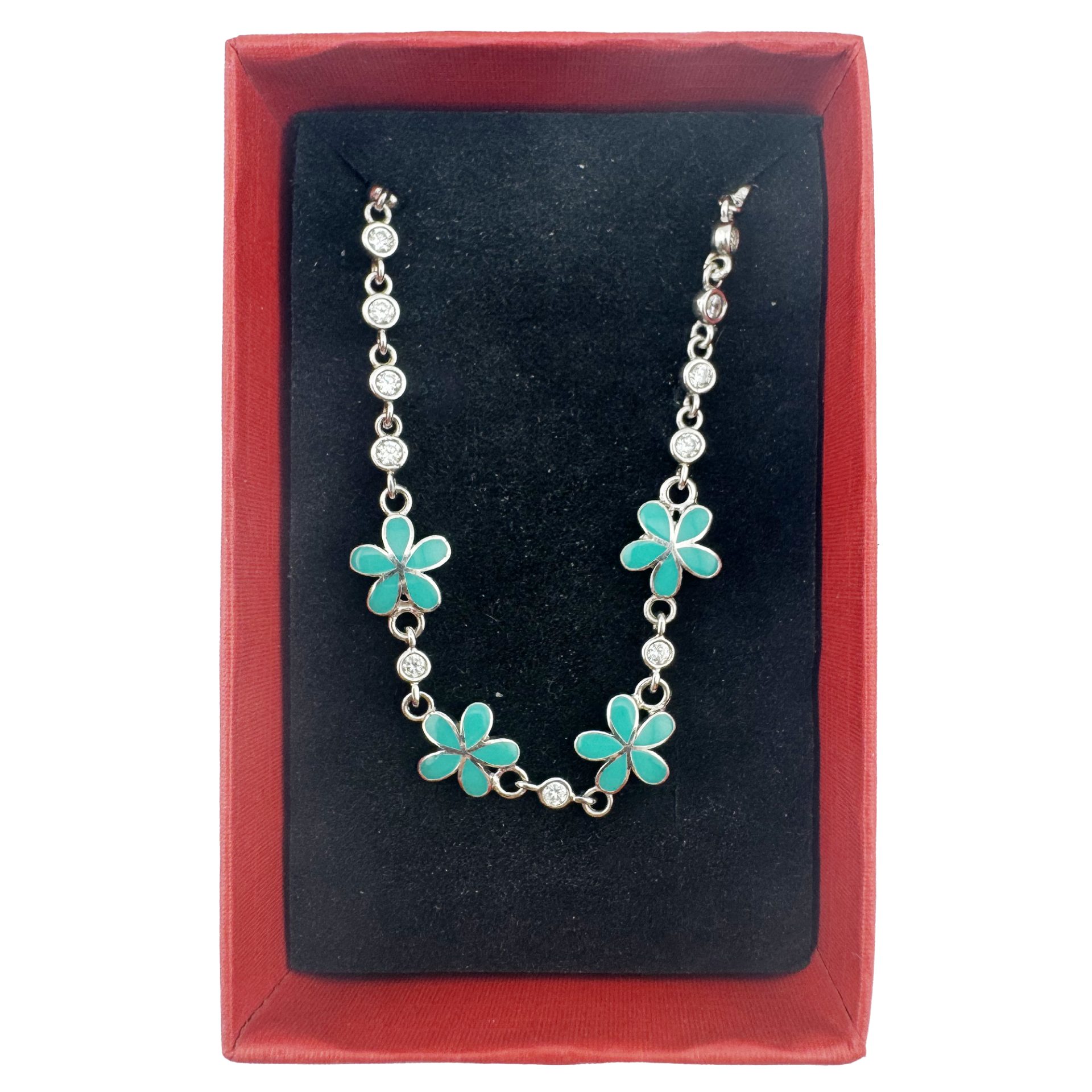 Detaliu brățară Jolie argint 925 floare verde email zirconiu