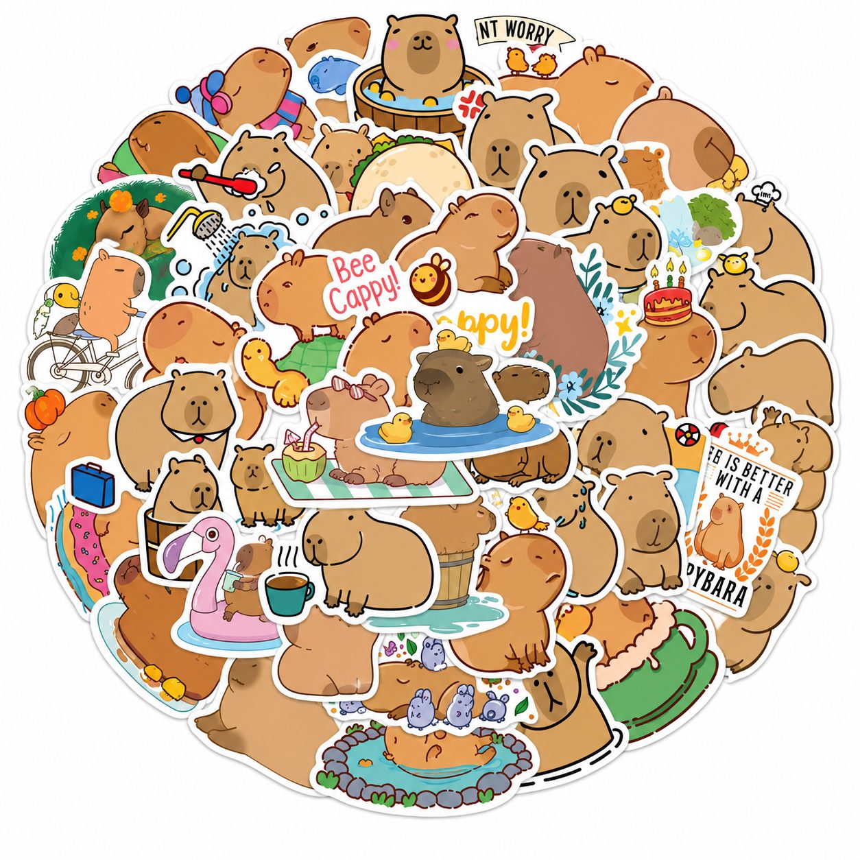 50 Sheets Cartoon Capybara Graffiti Stickers, Waterproof DIY Decals for Laptop, Water Bottle, Luggage, Guitar & Notebook