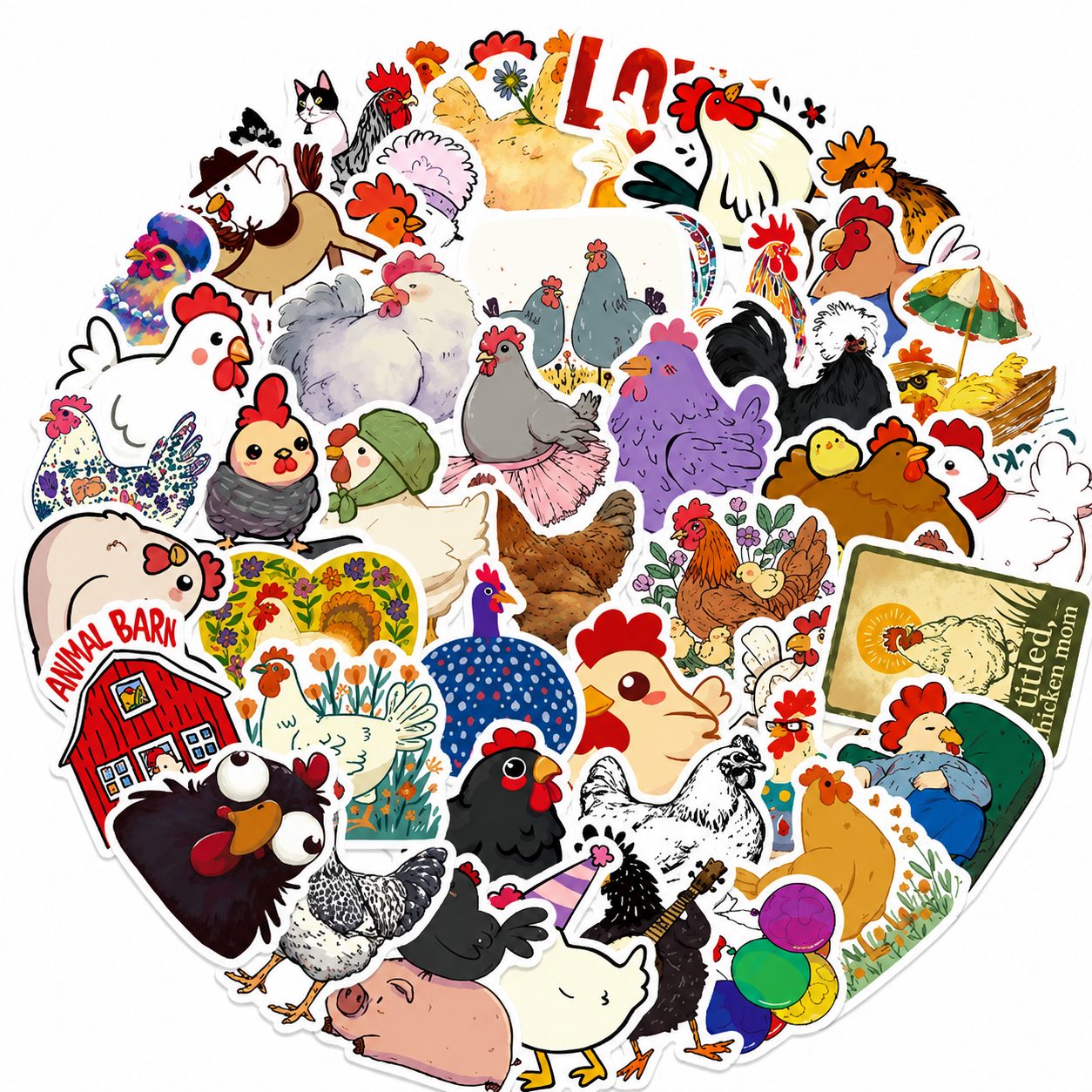 Set 50 Stickere Decorative, Modele Gainuse Cartoon Colorate, Impermeabile, Aproximativ 5.93 x 4.78 cm, Multicolor