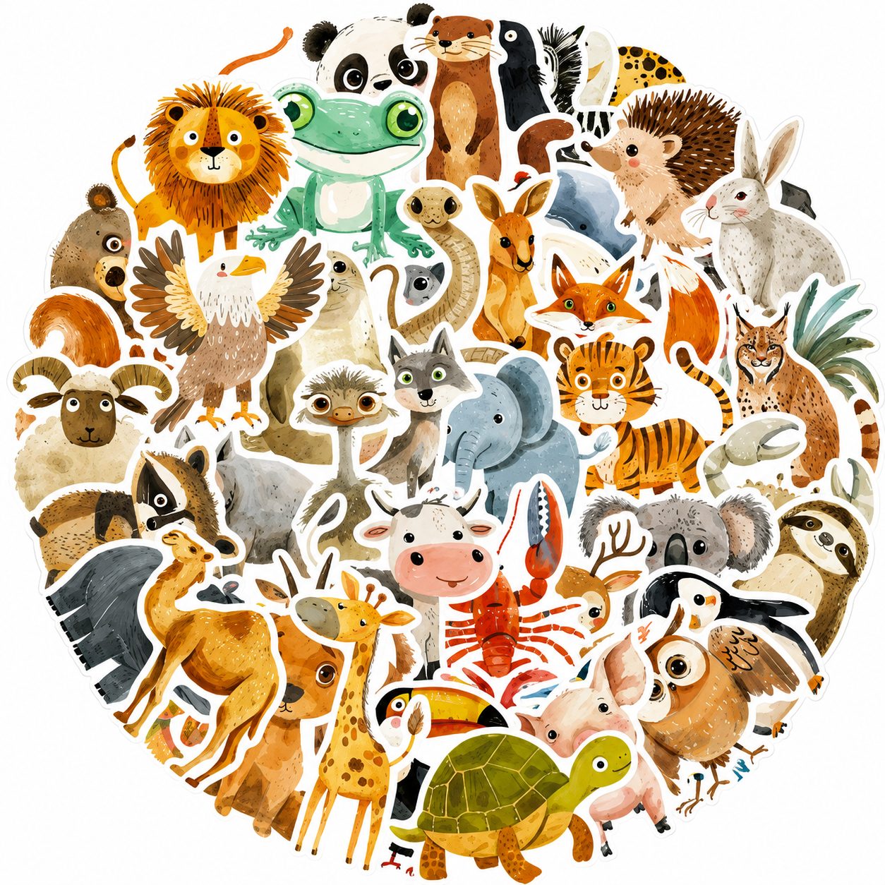 50 Sheets Cartoon Hand-Drawn Animal Graffiti Stickers, Waterproof DIY Decals for Guitar, Notebook, Luggage, Cross-Border Hot Items