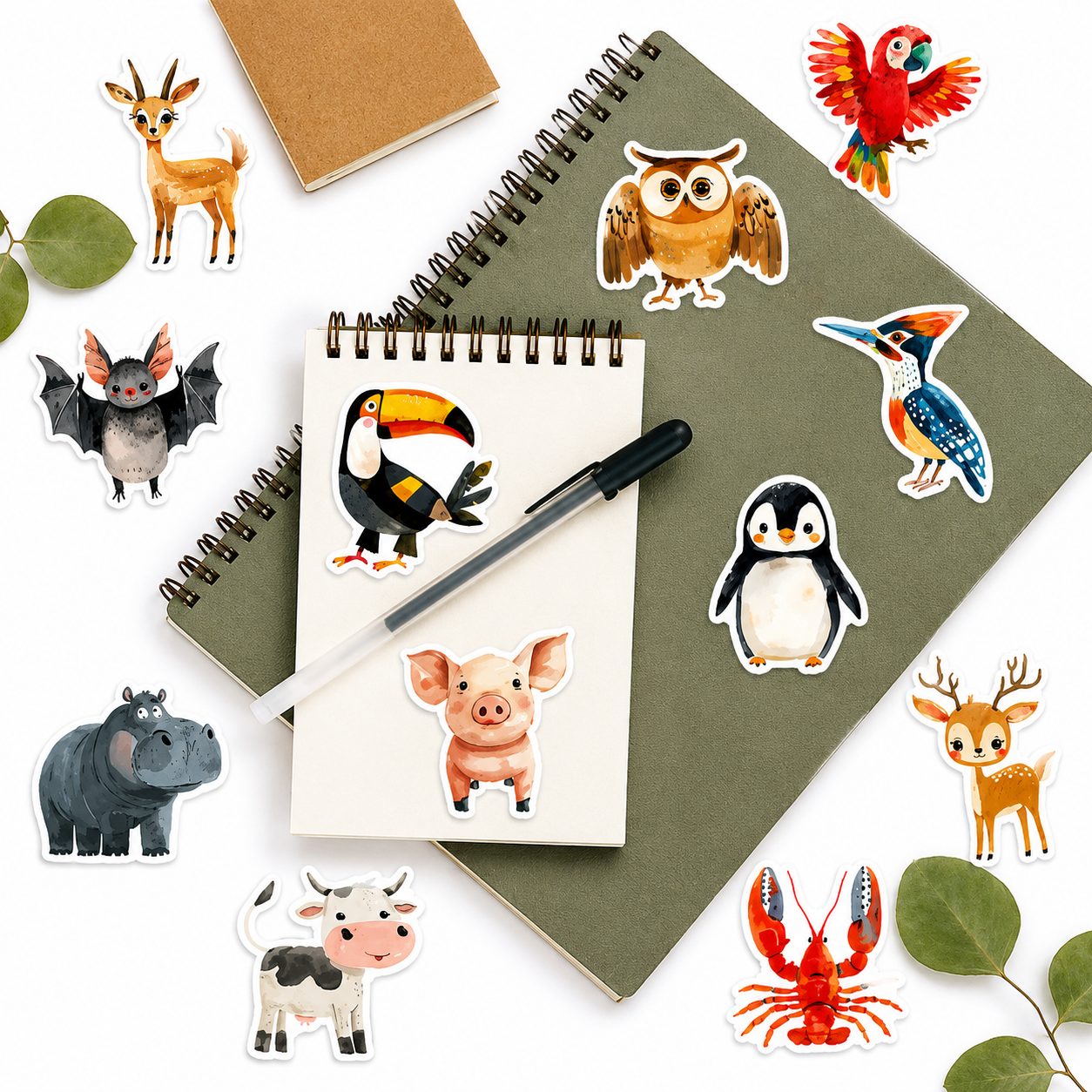 50 Sheets Cartoon Hand-Drawn Animal Graffiti Stickers, Waterproof DIY Decals for Guitar, Notebook, Luggage, Cross-Border Hot Items