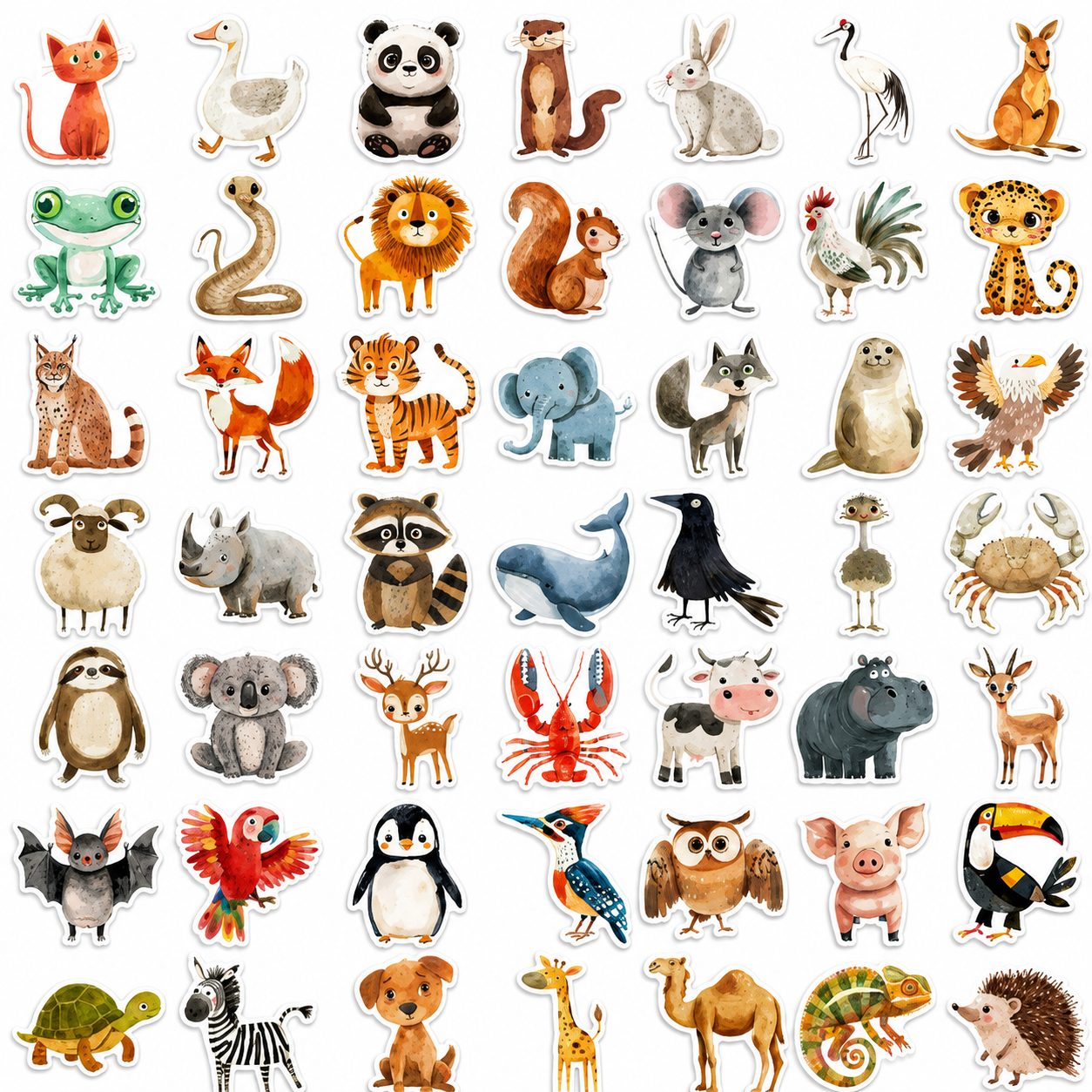 50 Sheets Cartoon Hand-Drawn Animal Graffiti Stickers, Waterproof DIY Decals for Guitar, Notebook, Luggage, Cross-Border Hot Items
