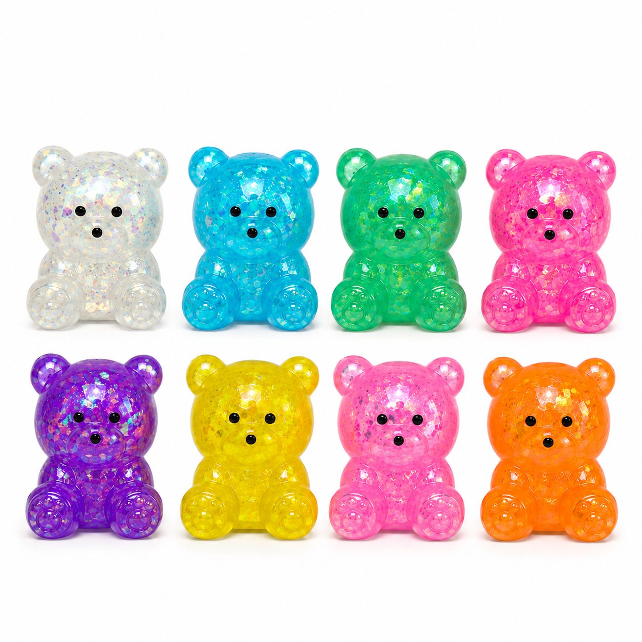Jucarie antistres Squishy ursulet transparent cu paiete
