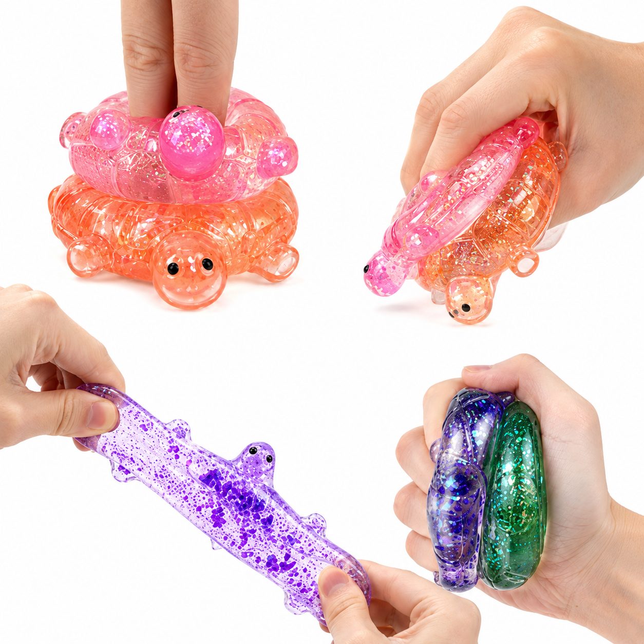 Jucarie Antistres Squishy, Model Testoasa cu Sclipici, Textura Moale, 7 x 5.2 cm, Modem Aleatoriu