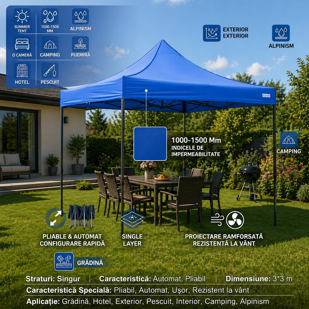 Detaliu cadru metal pavilion 3x3m 