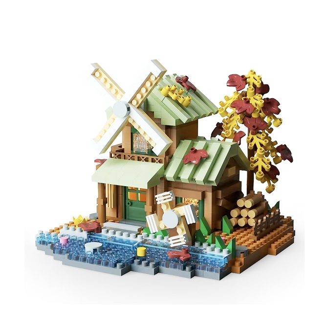 Set constructie Forest Log Cabin casuta moara de vant 717 piese