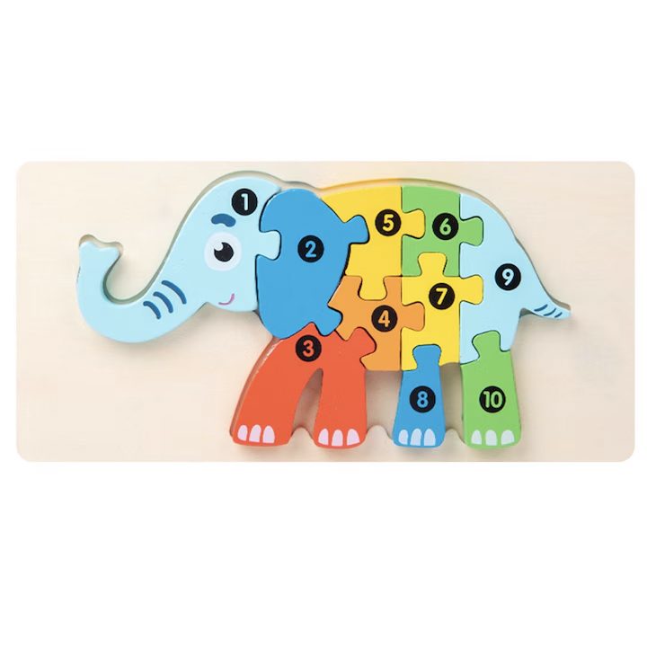 Puzzle din Lemn 3D Montessori Model Elefant