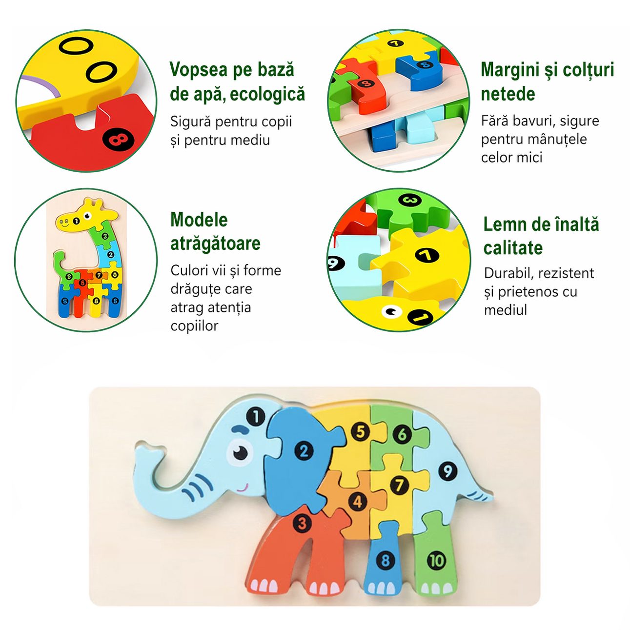 Puzzle Lemn 3D Elefant Montessori Vedere Completa