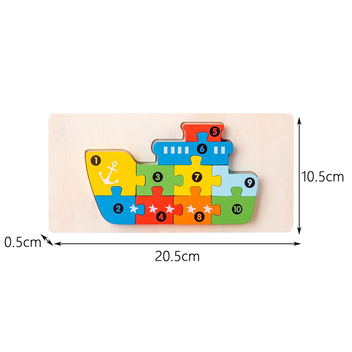 Puzzle lemn 3D Montessori cu 11 piese colorate