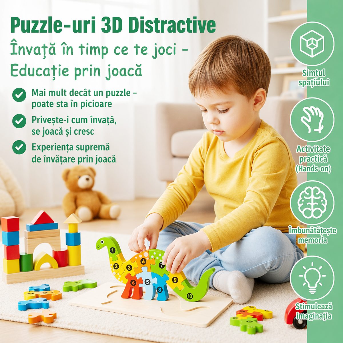 Puzzle balon aer cald Montessori lemn