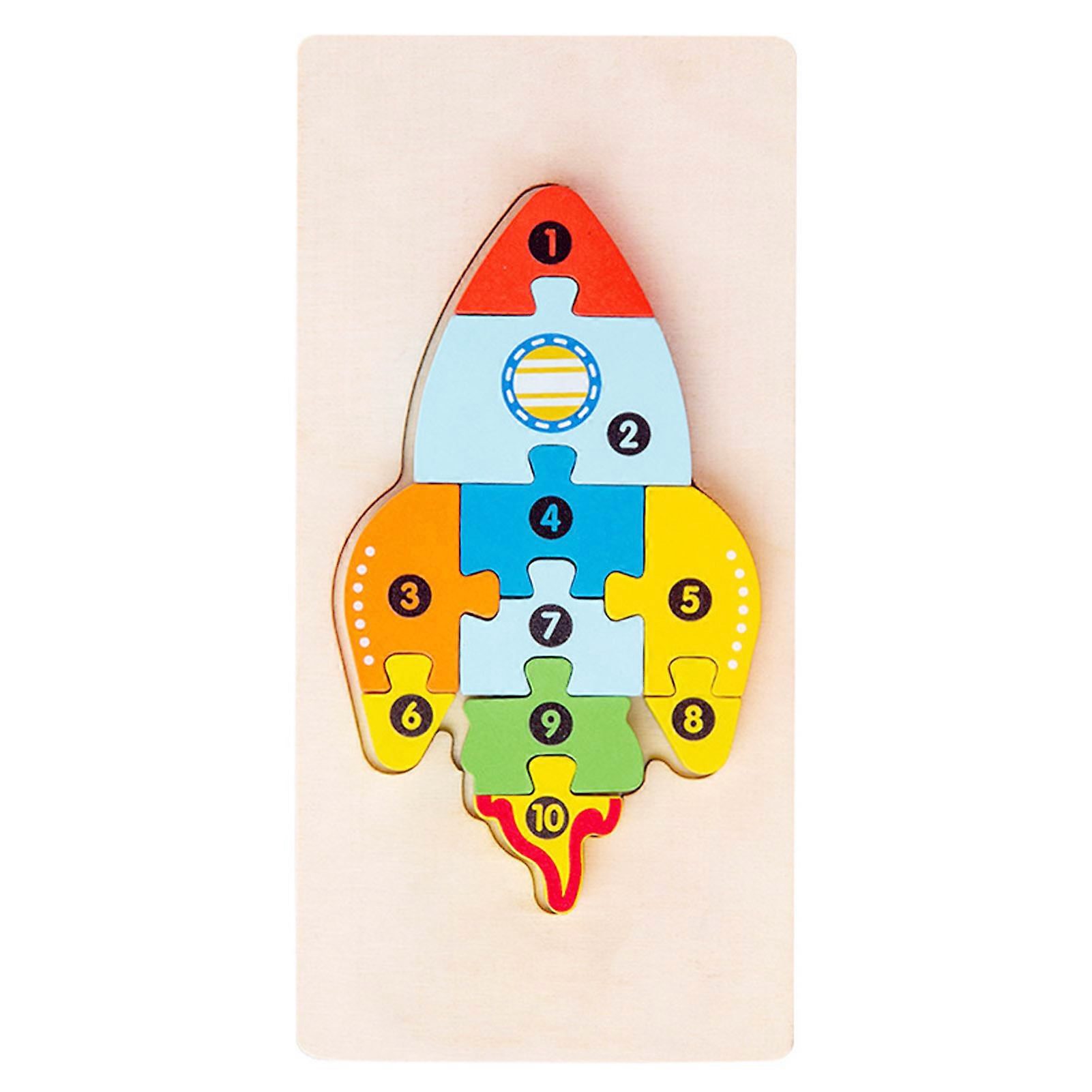 Puzzle 3D din lemn model racheta multicolor