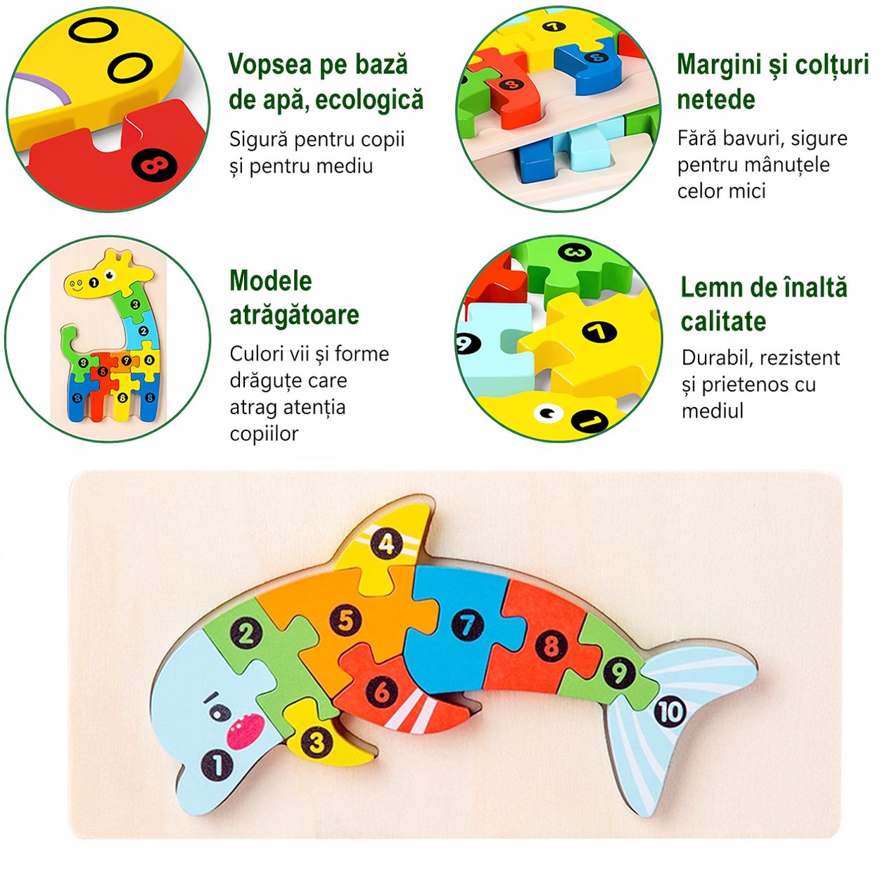 Piese puzzle lemn colorate