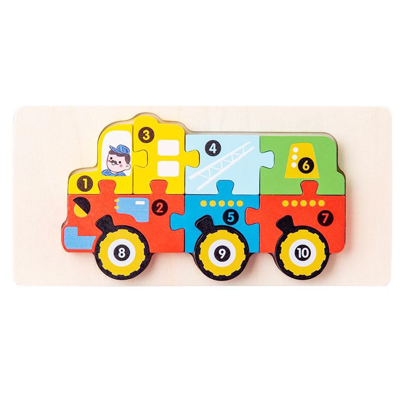 Puzzle din Lemn 3D Montessori Model Vehicul Constructii