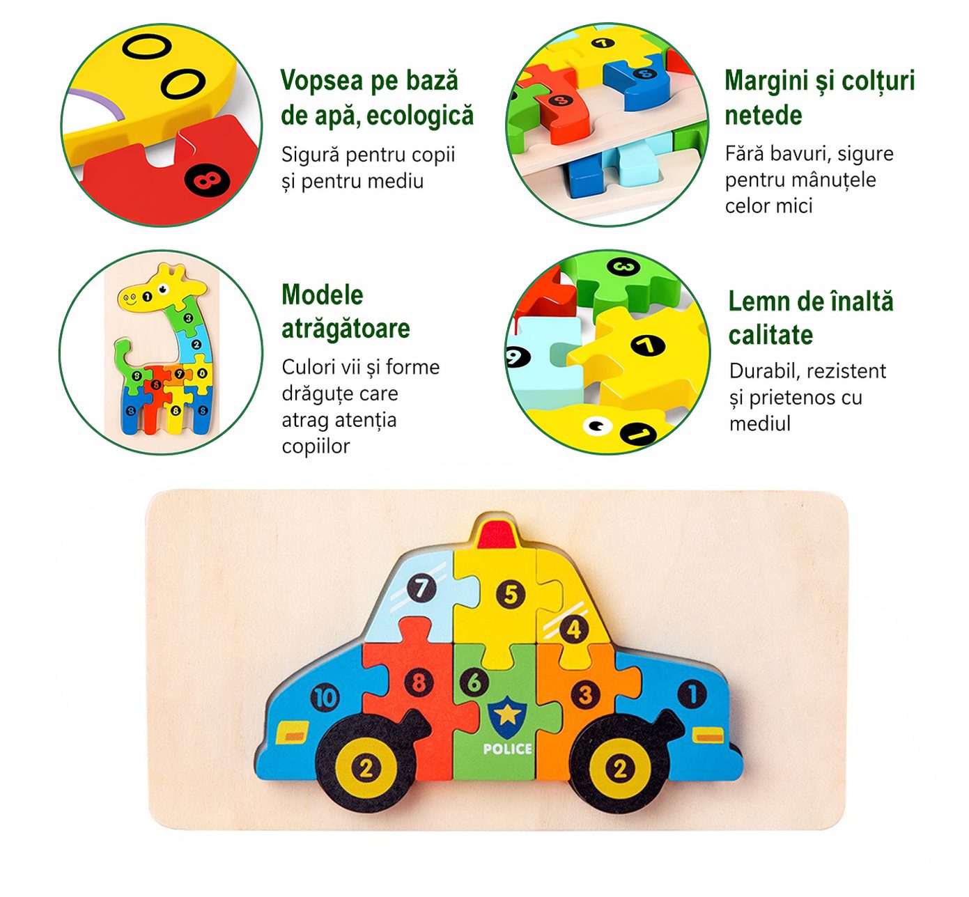 Piese Puzzle Lemn Colorat 