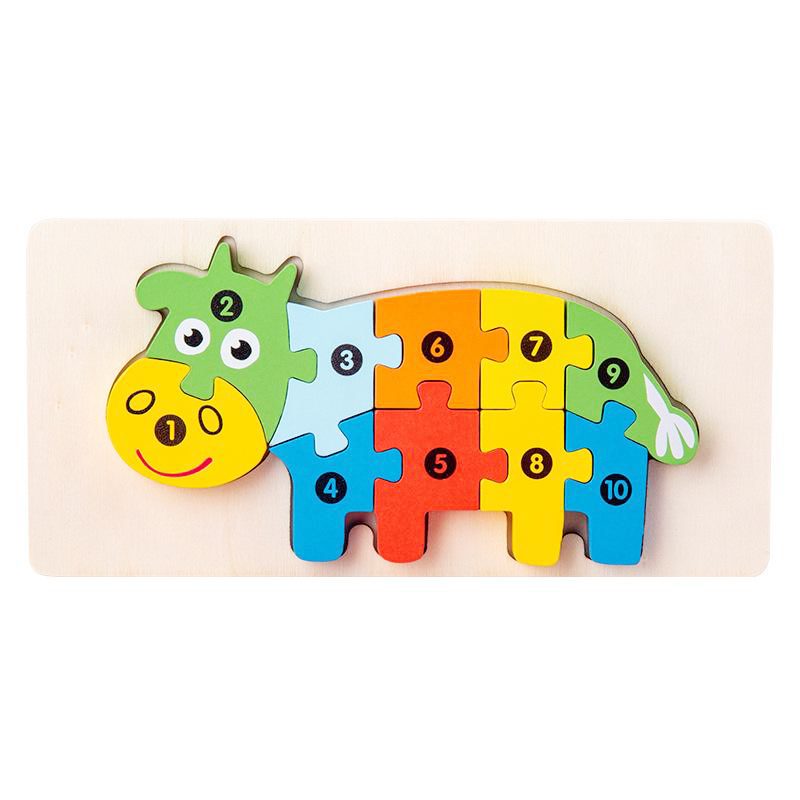 Puzzle din lemn 3D Montessori model vacuță multicolor