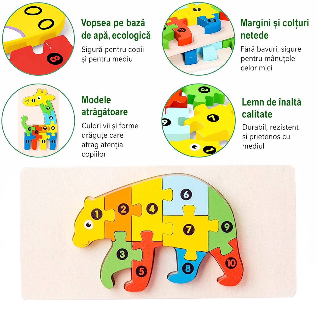 Puzzle 3D lemn pentru copii 0-3 ani