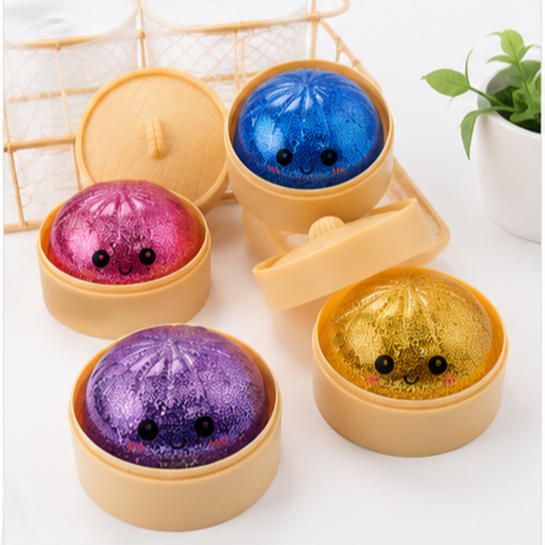 Jucărie Squishy Dumpling cu sclipici și bile hidrogel