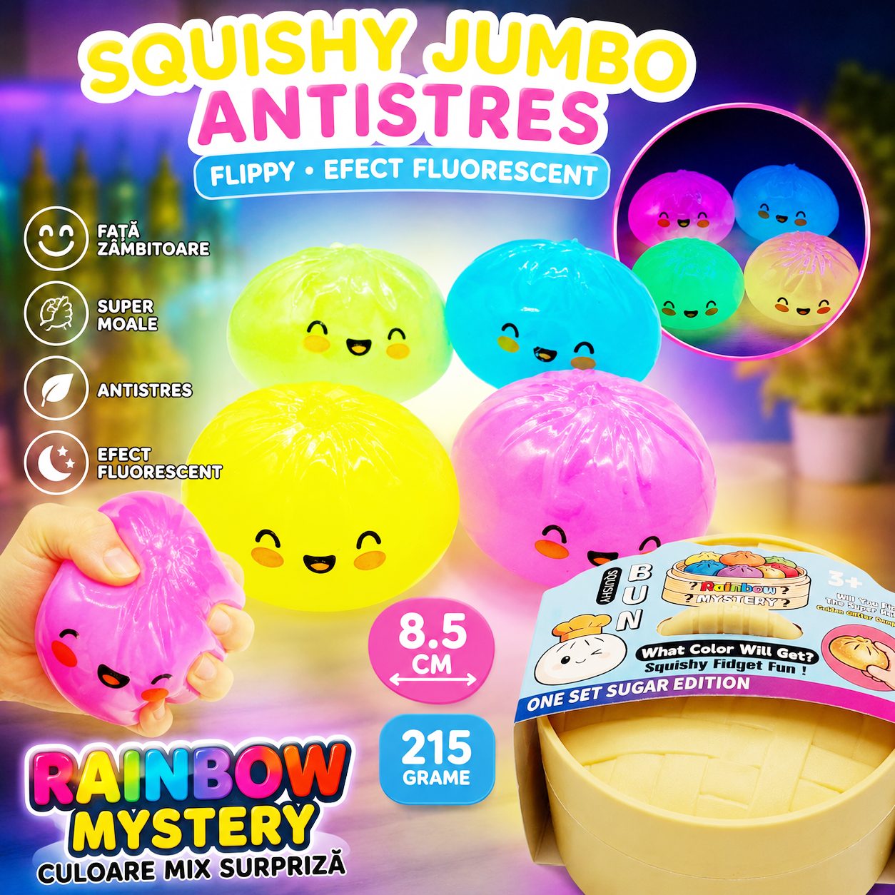Detaliu textura și culori Squishy fluorescent