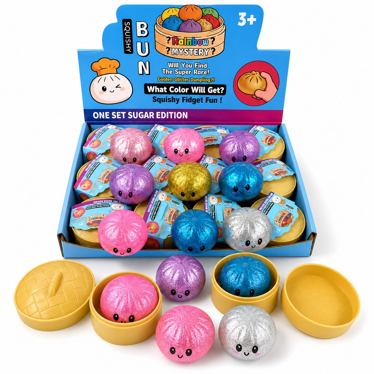 Jucarie Squishy cu Fata Zambitoare si Perle de Apa, 5.5 cm - Mix de culori