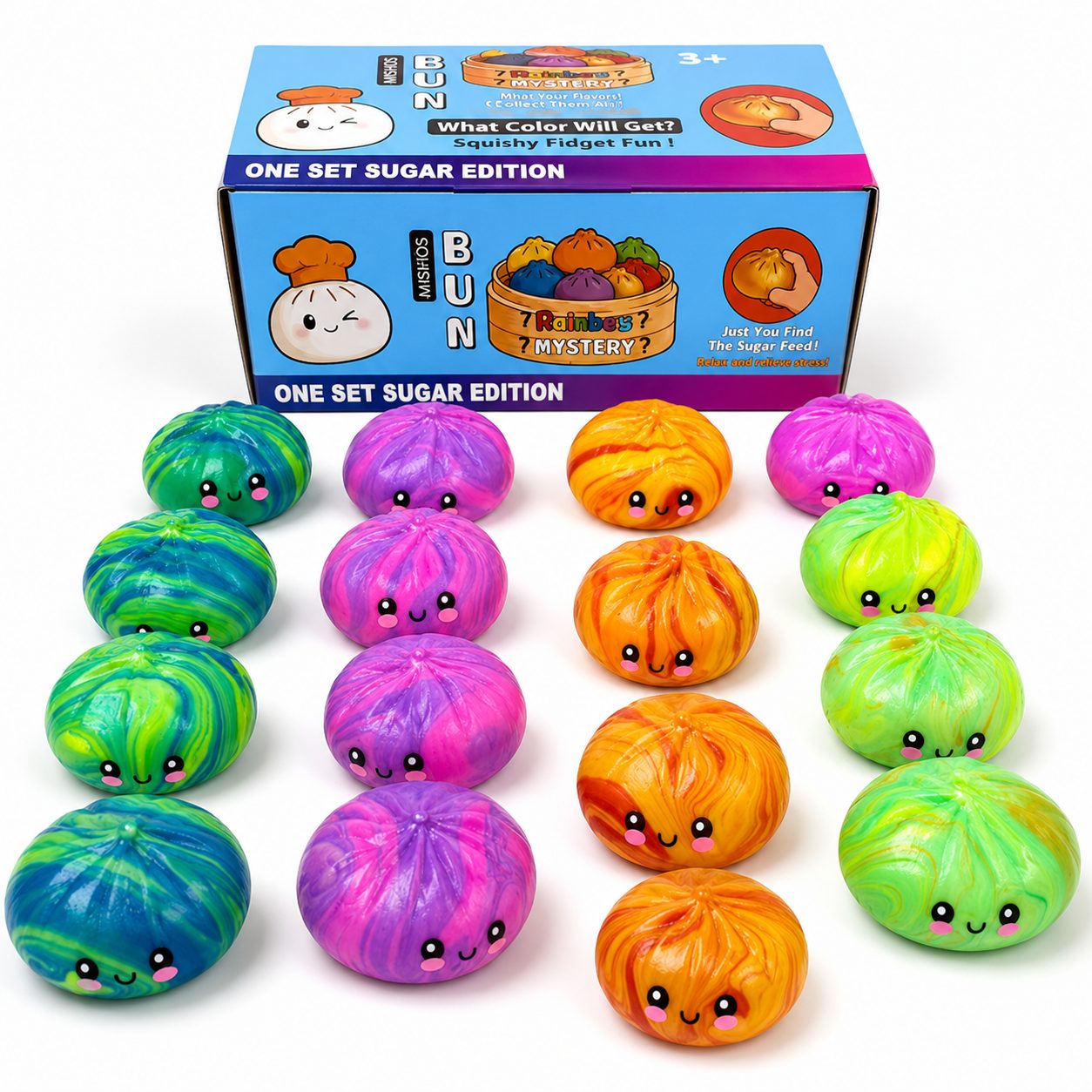 Jucarie Squishy Dumpling Antistres, Model Fata Zambitoare Fosforescenta, 8.5 x 8.5 cm, 165 gr, Culoare Mix Surpriza