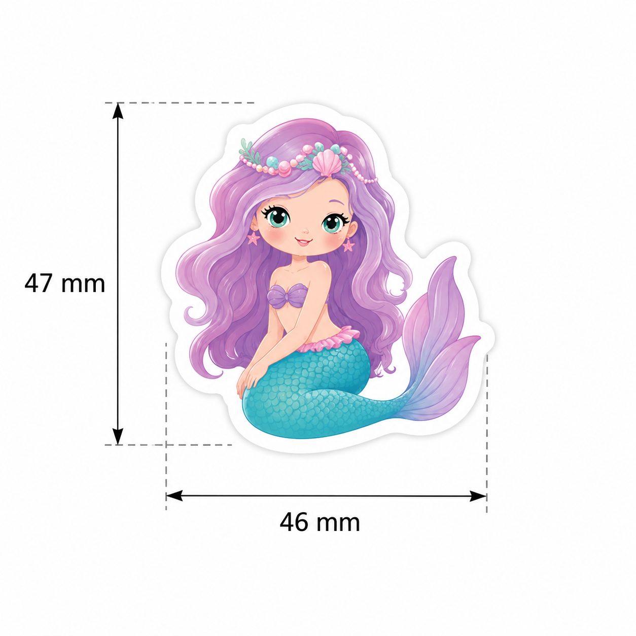 Set 50 Stickere Impermeabile, Model Sirena, Design Cartoon, Autocolante Decorative, Aproximativ 4.6 x 4.7 cm, Multicolor