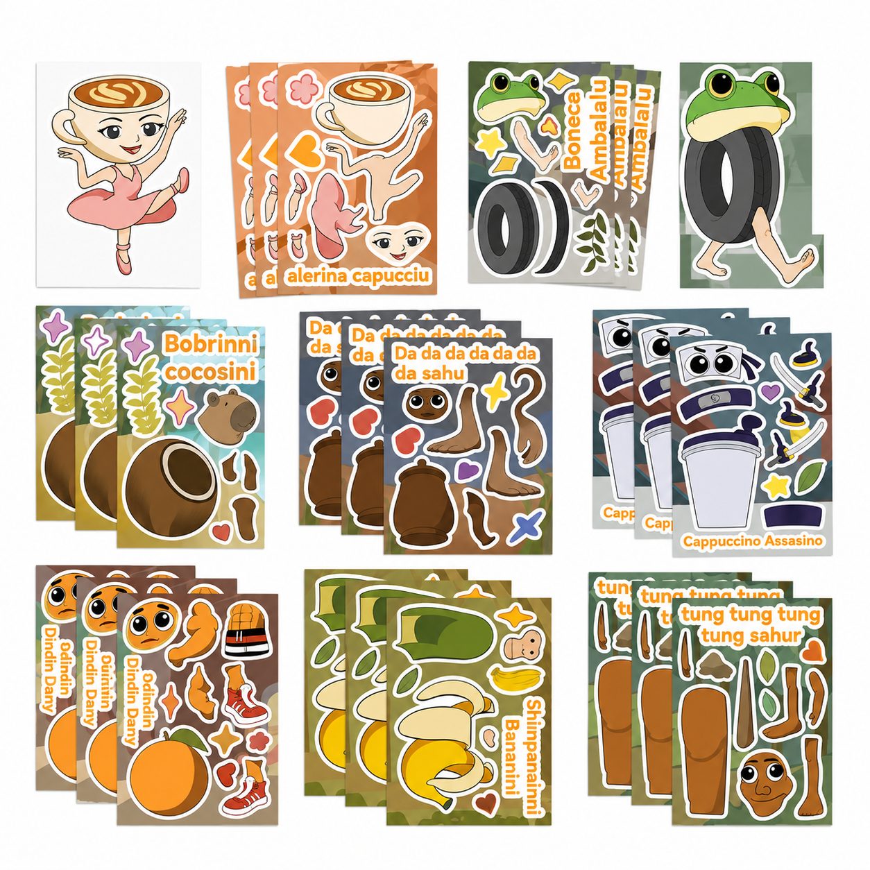 Set Stickere Decorative, 8 Modele Mix & Match cu Personaje Amuzante, DIY, 11 x 16 cm, Multicolor