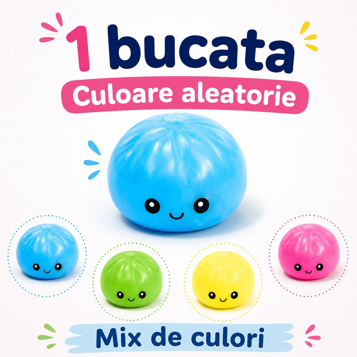 Jucarie Squishy Dumpling NeeDoh, Model Fata Zambitoare, Glow in the Dark, Diametru 8.5 cm, Culoare Aleatorie