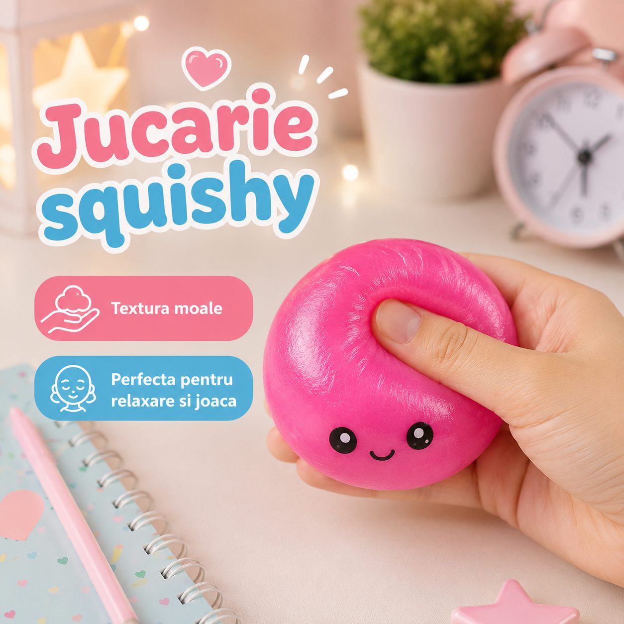 Jucarie Squishy Dumpling NeeDoh, Model Fata Zambitoare, Glow in the Dark, Diametru 8.5 cm, Culoare Aleatorie