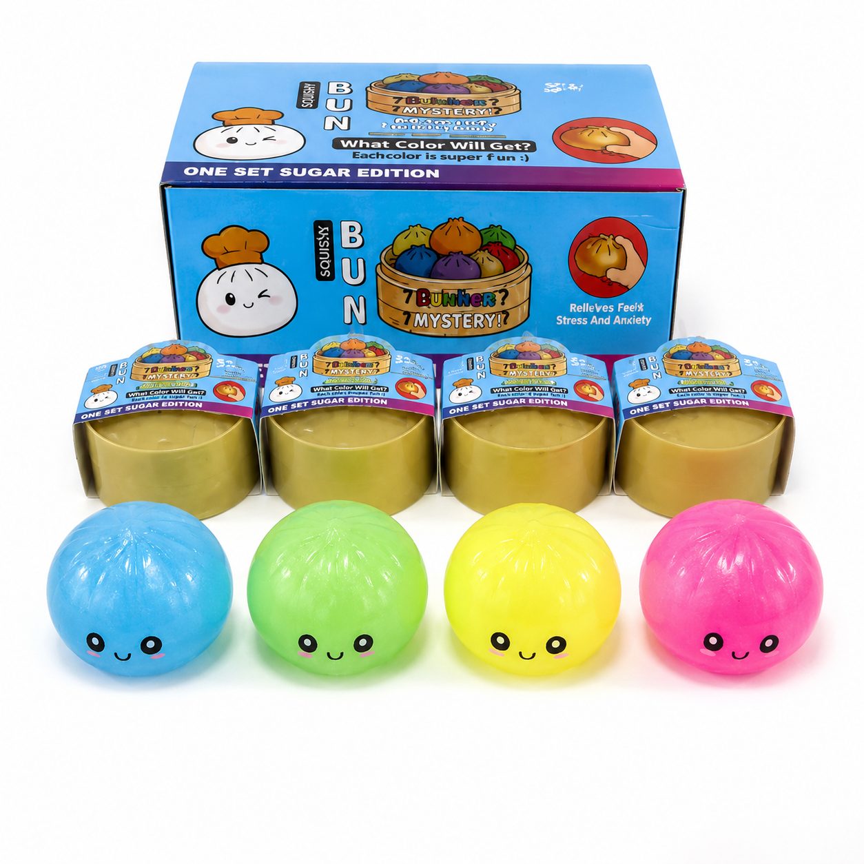 Jucarie Squishy Dumpling NeeDoh, Model Fata Zambitoare, Glow in the Dark, Diametru 8.5 cm, Culoare Aleatorie
