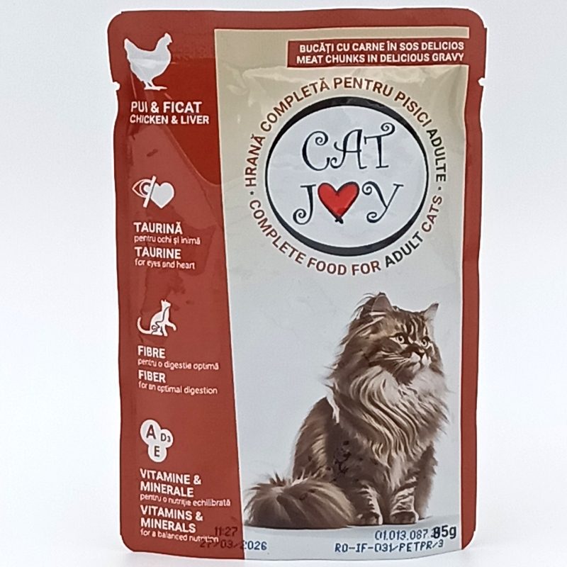 Hrana umeda Cat Joy pui si ficat pentru pisici plic 85g