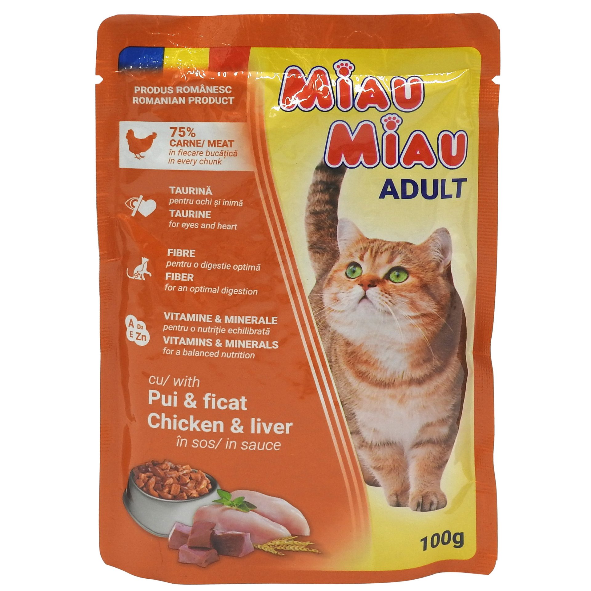 Hrana umeda Miau Miau pisici pui ficat sos