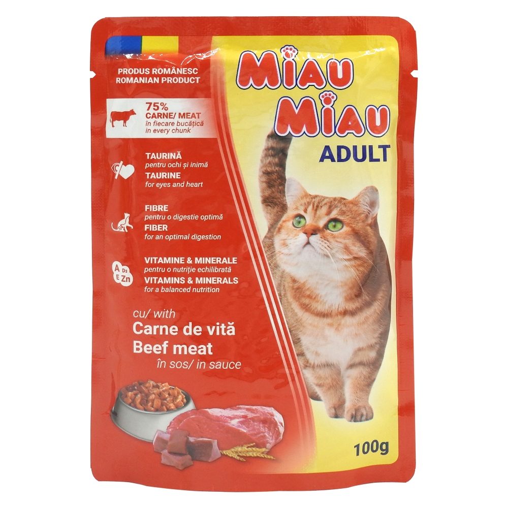 Hrana Umeda Miau Miau cu Vita pentru Pisici 100g