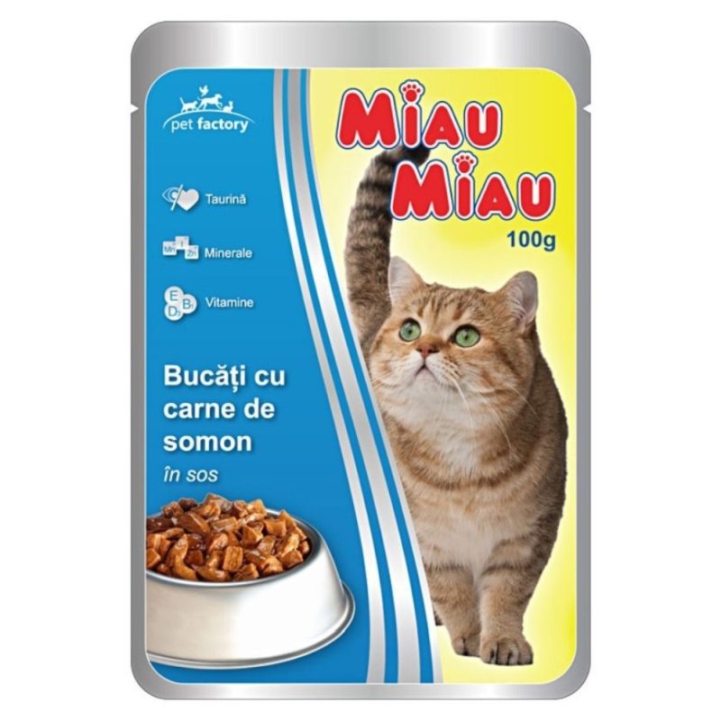 Hrana Umeda Miau Miau cu Somon pentru Pisici, 100g