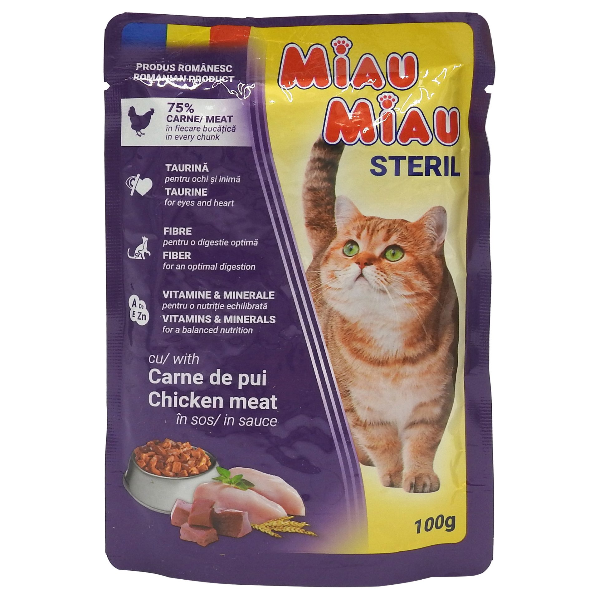 Hrana Umeda Miau Miau pentru Pisici cu Pui 100g