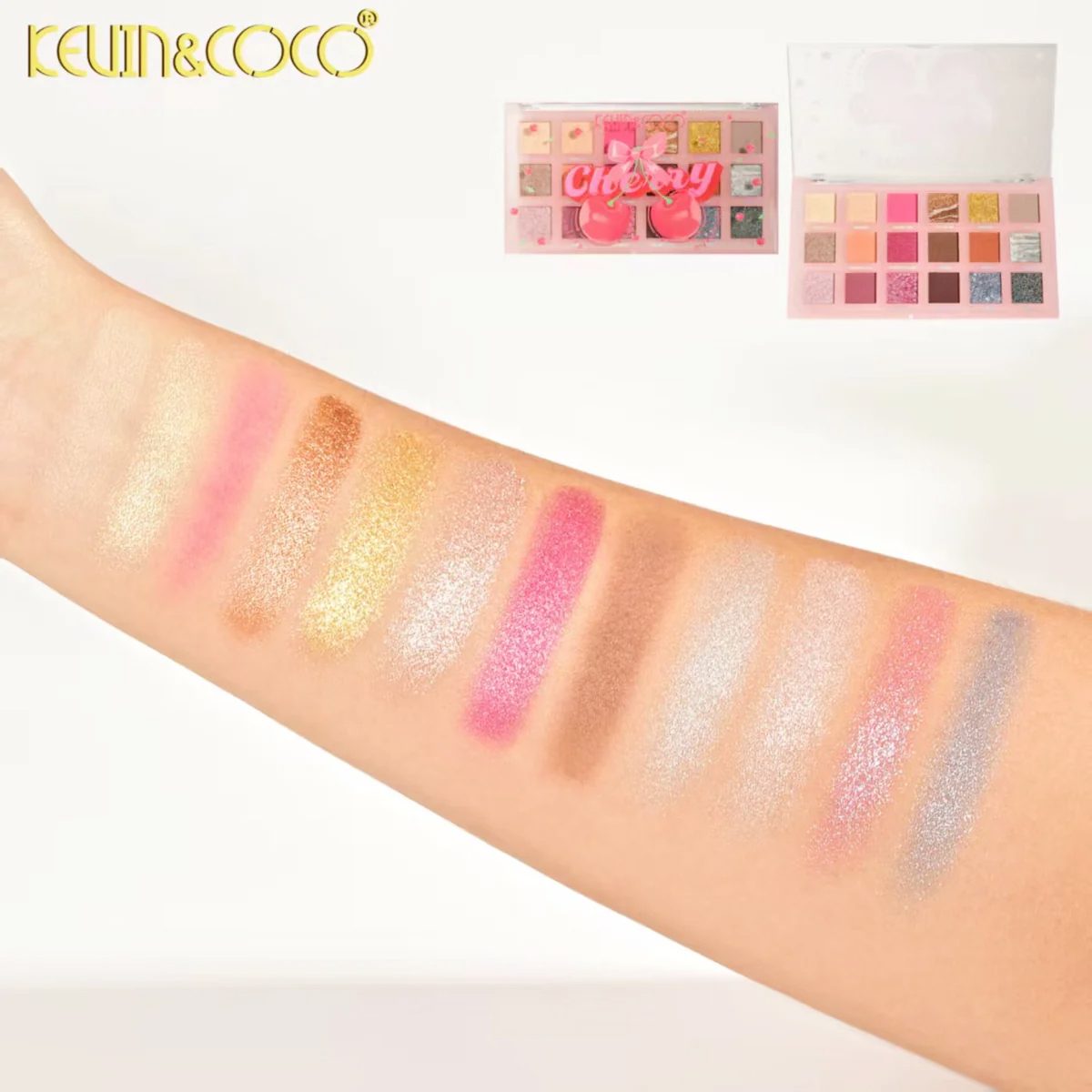Detaliu Paleta Kevin&Coco Cherry Glam - Nuanțe Matte și Sidefate