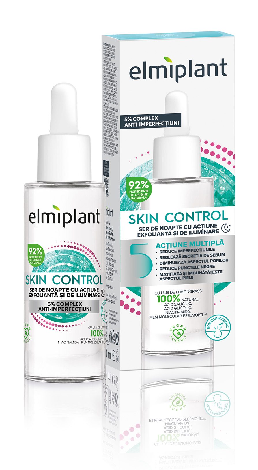 Ser de Noapte Elmiplant Skin Control cu Acțiune Exfoliantă și de Iluminare 30 ml