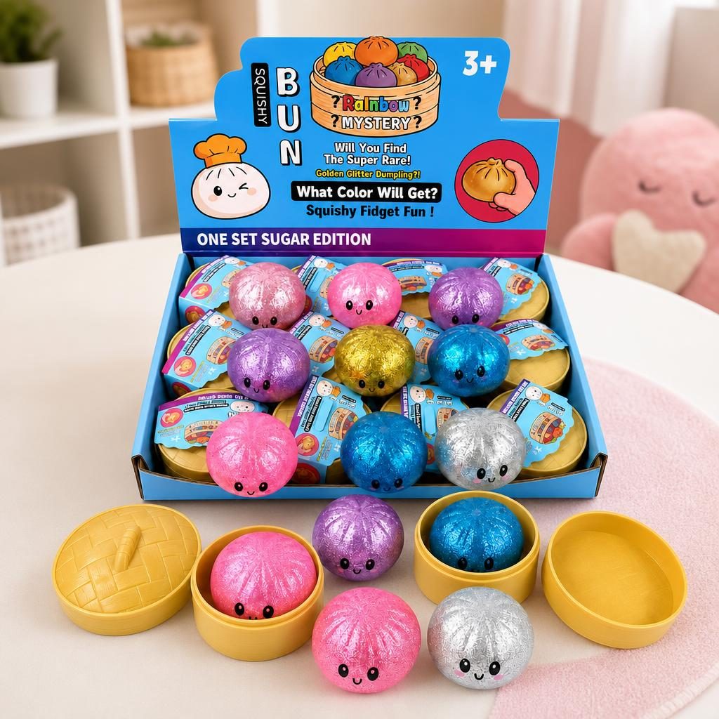 Jucarie Squishy cu Fata Zambitoare si Perle de Apa, 5.5 cm - Mix de culori