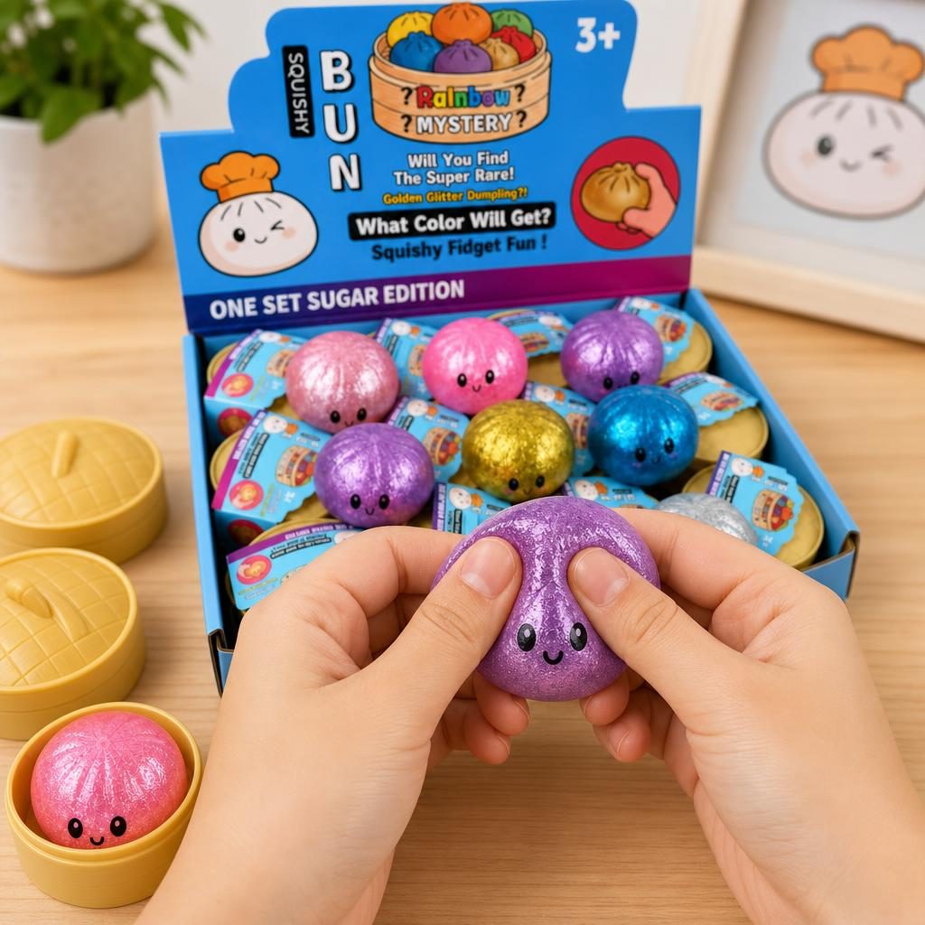 Jucarie Squishy cu Fata Zambitoare si Perle de Apa, 5.5 cm - Mix de culori
