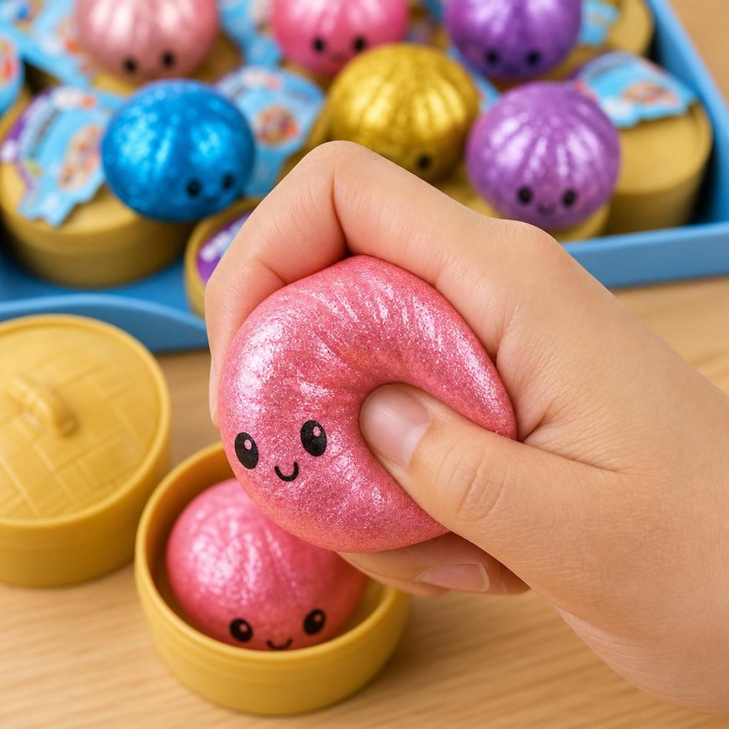 Jucarie Squishy cu Fata Zambitoare si Perle de Apa, 5.5 cm - Mix de culori