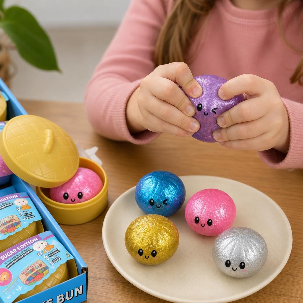 Jucarie Squishy cu Fata Zambitoare si Perle de Apa, 5.5 cm - Mix de culori