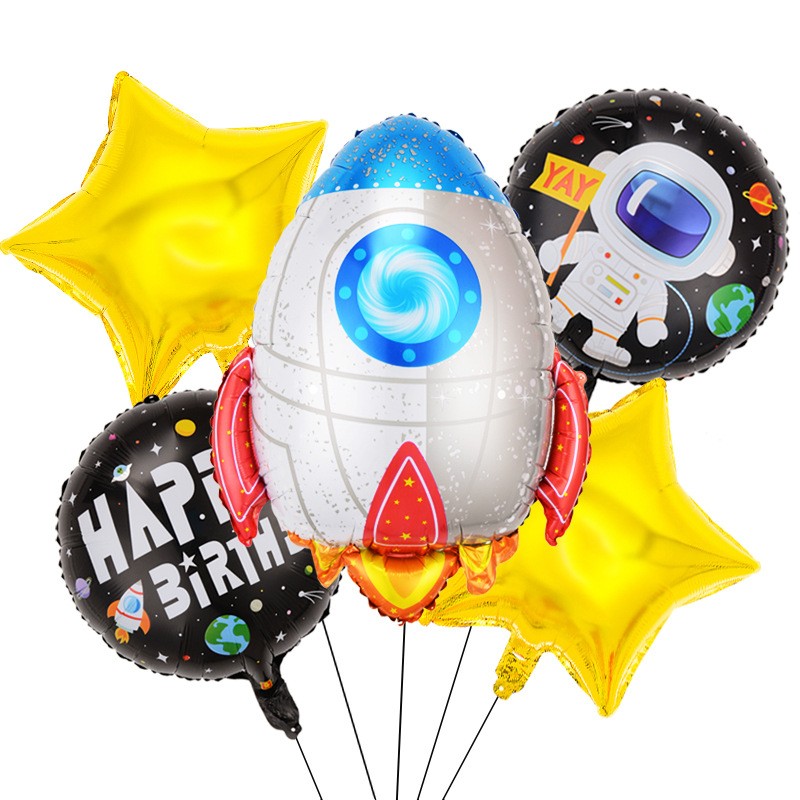 Set 5 baloane metalizate HAPPY BIRTHDAY Racheta 