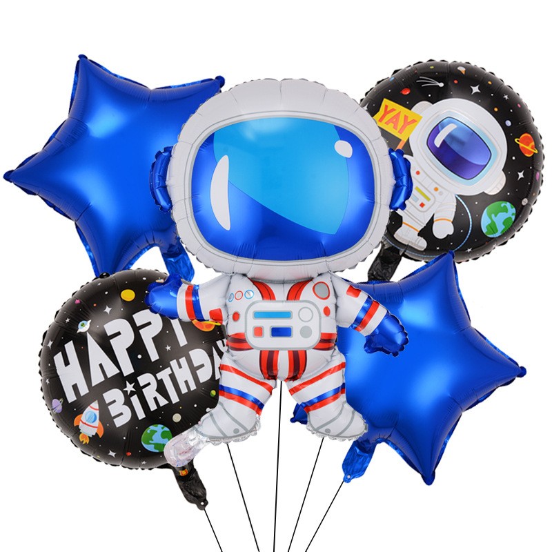 Set 5 baloane folie metalizata HAPPY BIRTHDAY Astronaut Albastru