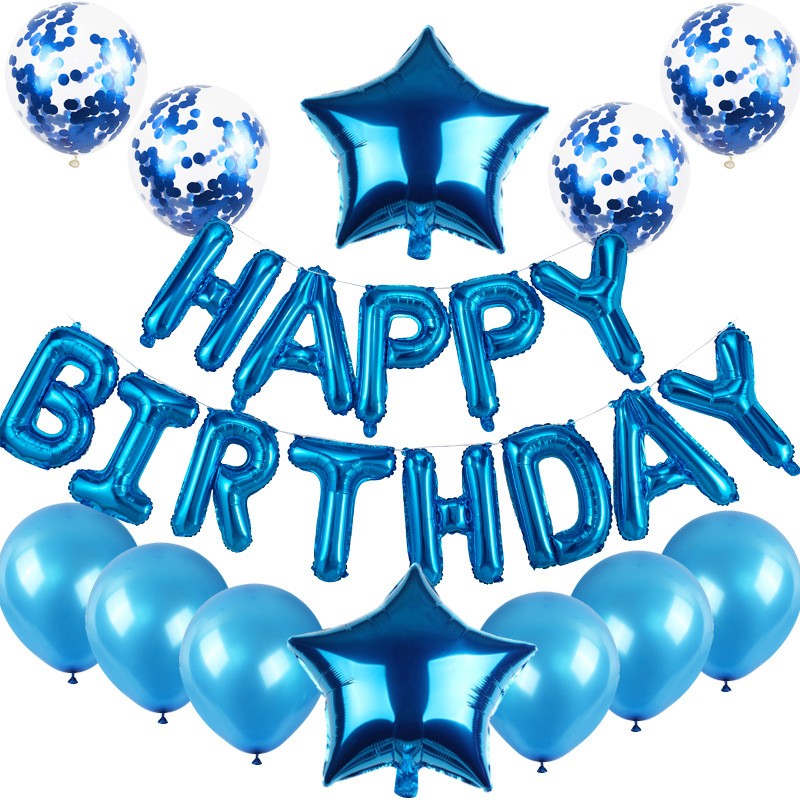 Set baloane aniversare folie metalizată și latex albastru Happy Birthday