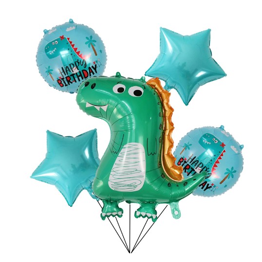Set 5 baloane folie aluminiu dinozaur HAPPY BIRTHDAY