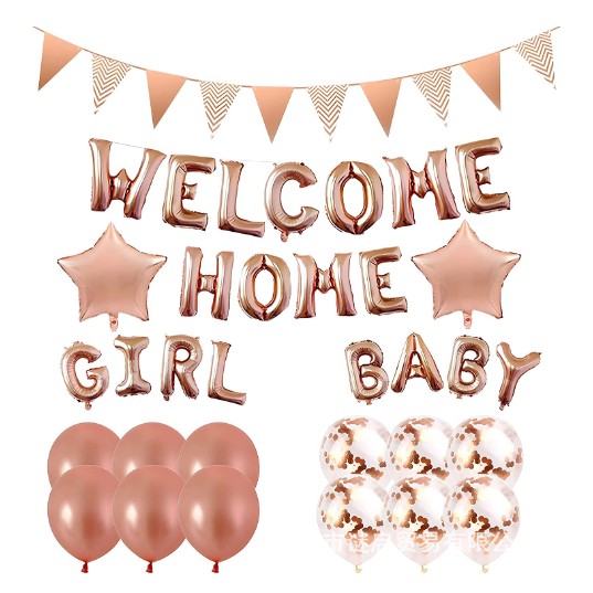 Set baloane folie și latex WELCOME HOME rose gold