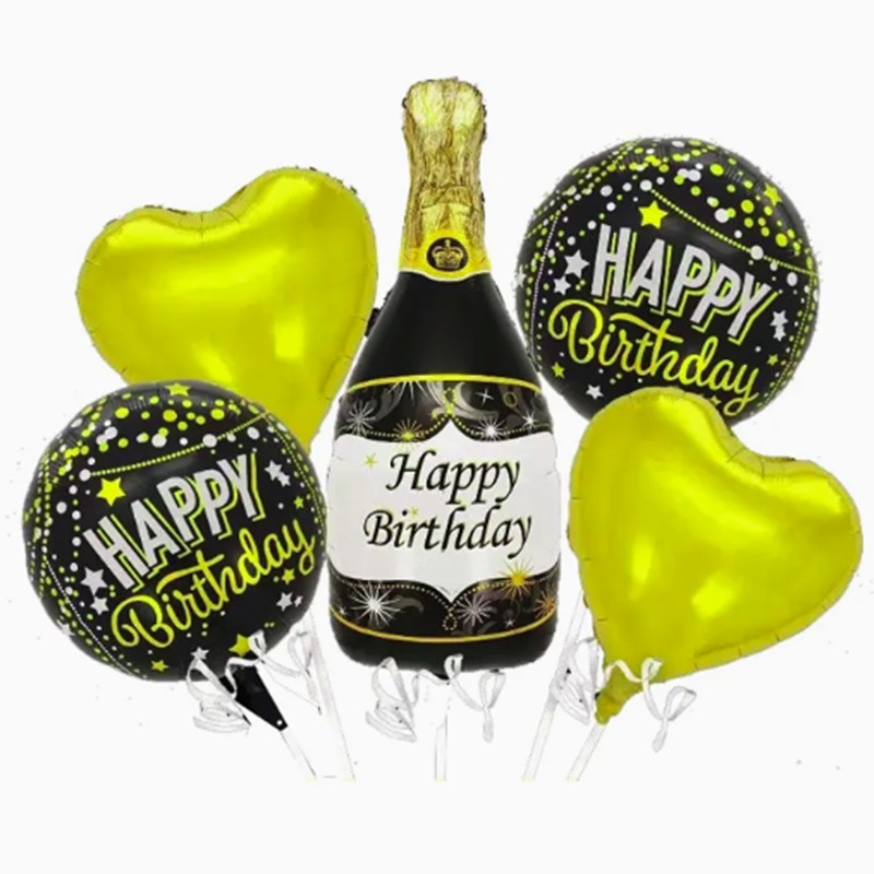 Set baloane folie aniversare Happy Birthday negru auriu