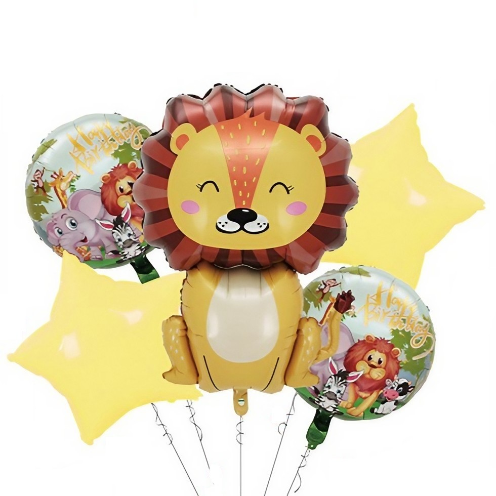 Set 5 baloane folie metalizată temă Jungla Leu