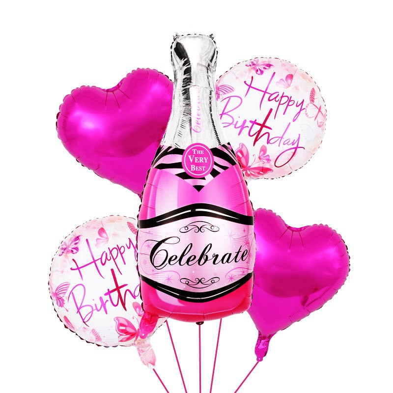 Set 5 baloane folie metalizata sticla sampanie fucsia