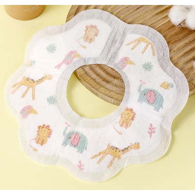 Set 10 Bavete de Unică Folosință Model Animalute pentru Bebeluși Alb Gri